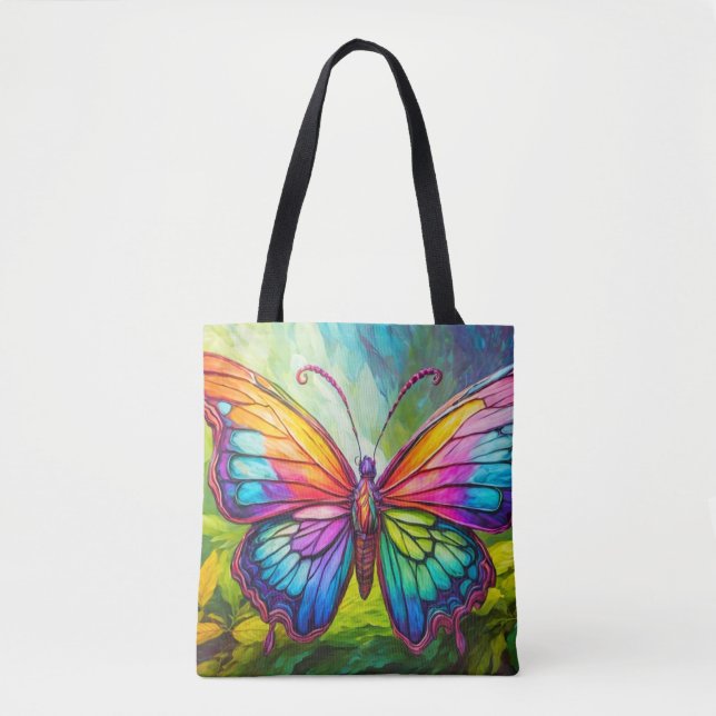 Bolsa Tote Arte de Borboleta Criativa Vibrante (Frente)