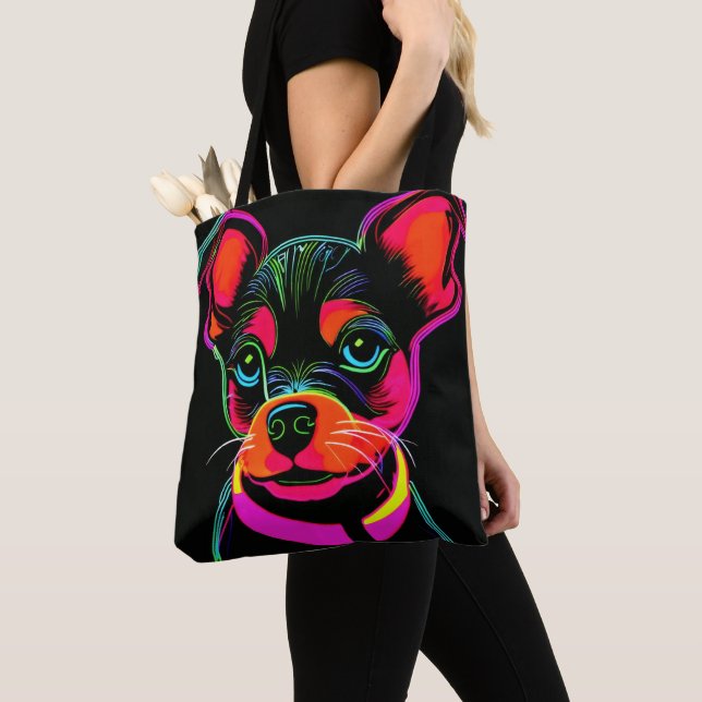 Bolsa Tote Arte de Cachorro Neon (Close Up)