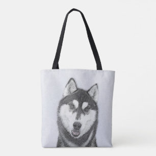 Bolsa Tote Arte de Cachorro Siberiana (Preta e Branca)