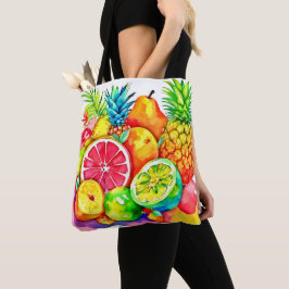Bolsa Tote Arte de Cartografia de Frutas Tropicais