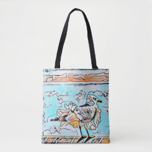 Bolsa Tote Arte de Cartoon de Seagull em Praia