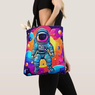 Bolsa Tote Arte de Cartoon Espacial Vibrante: Sonhos Astronau