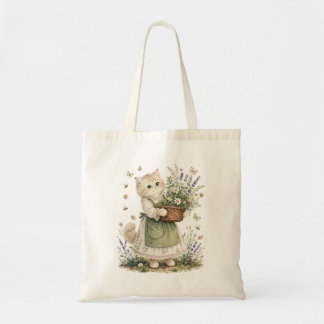 Bolsa Tote Arte de Cesto de Gatinho Wildflower Cottagecore