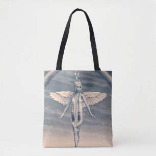 Bolsa Tote Arte de Chuva de Arco-Íris Anjo Guardião Vintage