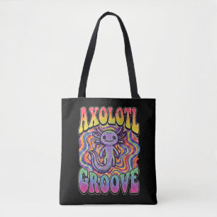 Bolsa Tote Arte de Chuva de Cores Retro Groovy Hippie Axolote