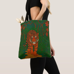Bolsa Tote Arte de Cloisonne Tigre no Caminho da Selva