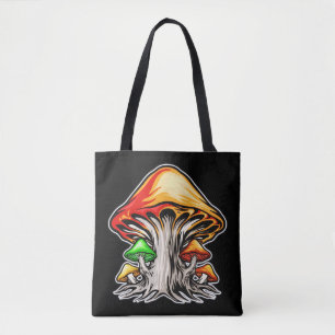 Bolsa Tote Arte de Cogumelo Psicodélico Criativo Terroso