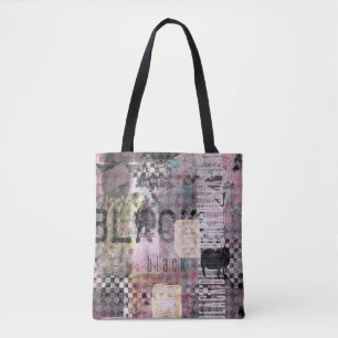Bolsa Tote arte de colagem roxa negra moderna