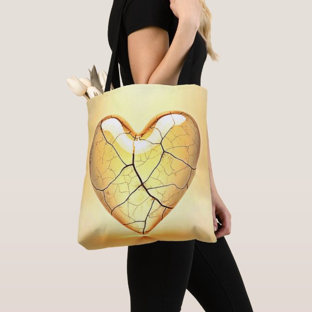 Bolsa Tote Arte de Coração Rachado Dourado (Close Up)