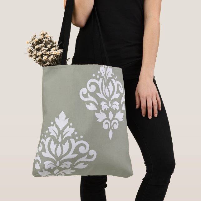 Bolsa Tote Arte de Damasco em Branco sobre Verde (Close Up)