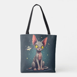 Bolsa Tote Arte de desenho animado espacial de gato Sphynx ju