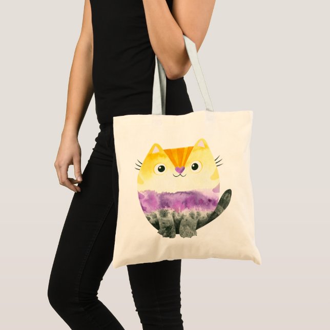 Bolsa Tote Arte de Design de Gato Não Binário (Frente (produto))