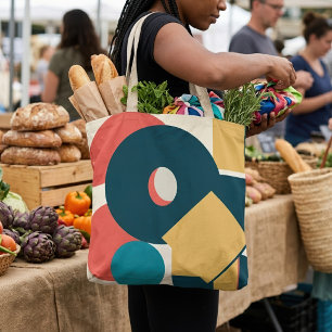 Bolsa Tote Arte de Design Geométrico Abstrato Retro em Risogr