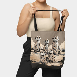 Bolsa Tote Arte de Família de Suricatas Monocromática Fofa no