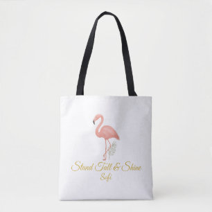 Bolsa Tote Arte de Flamingo Elegante com Citação em Pastel Su