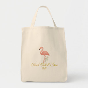 Bolsa Tote Arte de Flamingo Elegante com Citação em Pastel Su