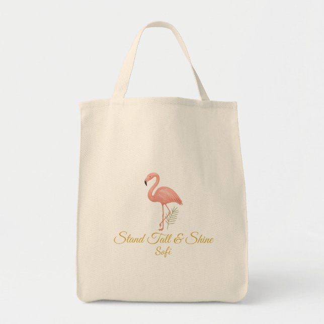 Bolsa Tote Arte de Flamingo Elegante com Citação em Pastel Su (Frente)