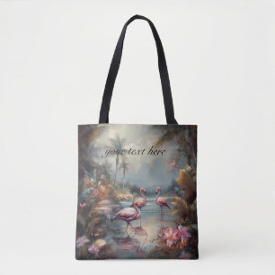Bolsa Tote Arte de Flamingo Tropical Vintage Personalizado