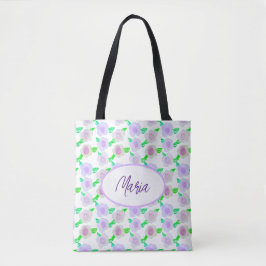 Bolsa Tote Arte de Flor de Cores Aquáticas Roxas