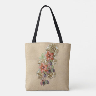 Bolsa Tote Arte de Flor de Couros e Suede