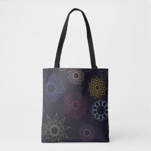 Bolsa Tote Arte de Flor Ornamentada em Fundo Escuro