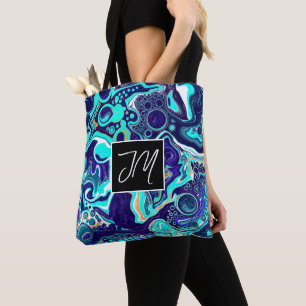 Bolsa Tote Arte de Fluido Azul-Escuro e Azul-Aqua Personaliza