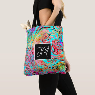 Bolsa Tote Arte de Fluido Marinho Roxo e Azul Personalizada