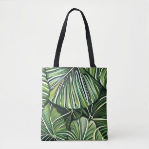 Bolsa Tote Arte de Folhas Tropicais Verdes