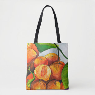Bolsa Tote Arte de fruta de cor laranja mandarina