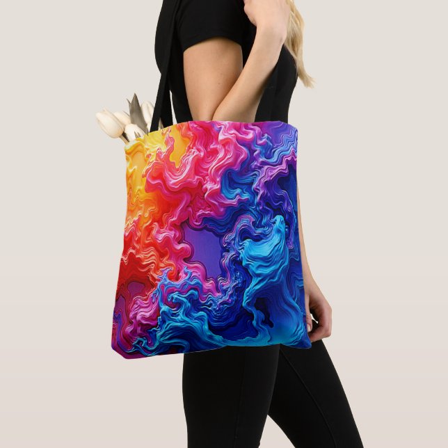 Bolsa Tote Arte de Fusão de Cores Vibrante (Close Up)