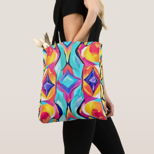 Bolsa Tote Arte de Fusão Geométrica Neon