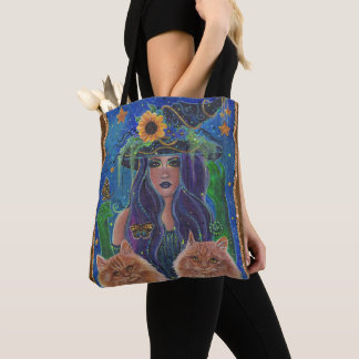 Bolsa Tote arte de gatinho bruxa de Halloween por Renee Lavoi