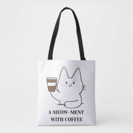 Bolsa Tote Arte de Gato de Café Bonito - Design de Kawaii Min