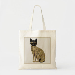 Bolsa Tote Arte de Gato Preto Decorativo Dourado no Estilo Gu