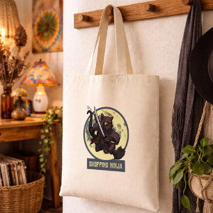 Bolsa Tote Arte de Gato Preto Ninja de Compras Saltitante
