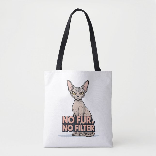 Bolsa Tote Arte de Gato Sphynx Atitude Sem Filtro Sem Pelo (Frente)