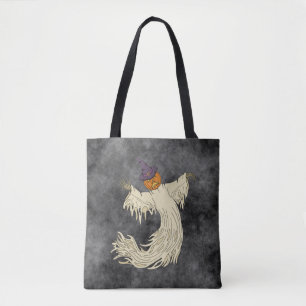 Bolsa Tote Arte de Halloween do Fantasma de Cabeça de Abóbora