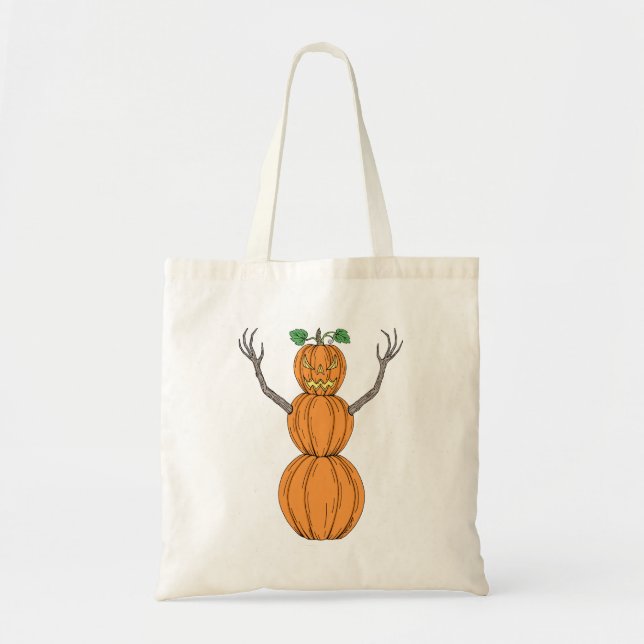 Bolsa Tote Arte de Halloween do Homem Abóbora (Frente)