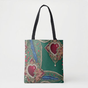 Bolsa Tote Arte de IA de corações vermelhos e verdes