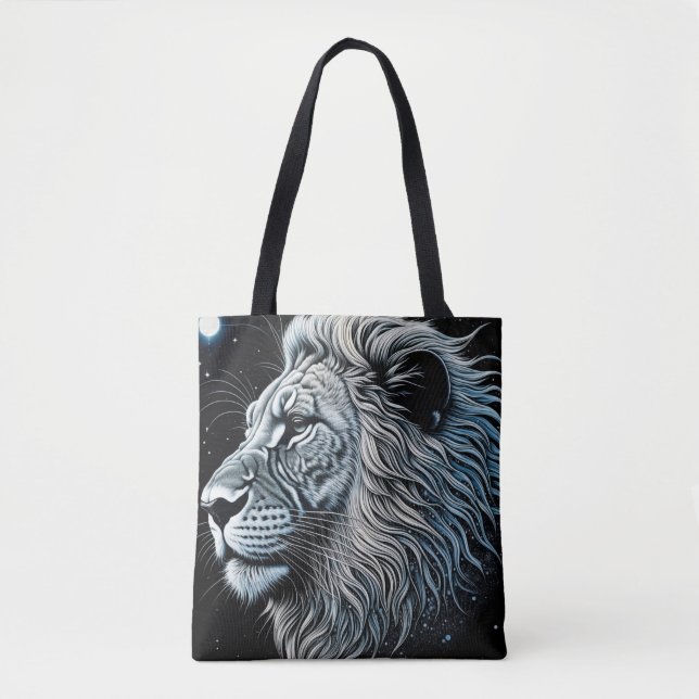 Bolsa Tote Arte de IA do Leão Celestial Noite Céu (Frente)