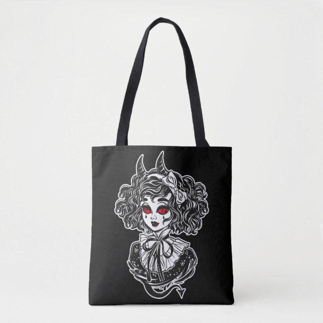 Bolsa Tote Arte de Ilustração de Bruxa Salem (Frente)