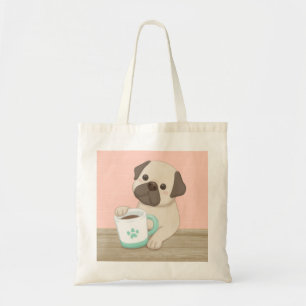 Bolsa Tote Arte de Ilustração de Cachorro e Caneca