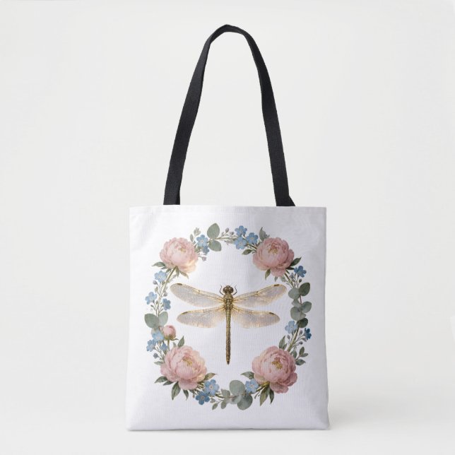 Bolsa Tote Arte de Libélula com Brilho Etéreo (Frente)