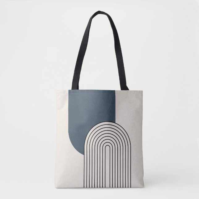 Bolsa Tote Arte de linha de estilo de meio século com arco az (Frente)