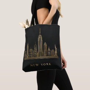 Bolsa Tote Arte de Linha Dourada do Skyline Nova Iorque