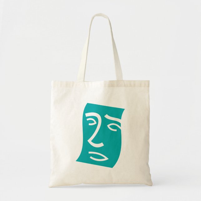 Bolsa Tote Arte de Linha Facial Abstrata Moderna Verde Azul (Frente)