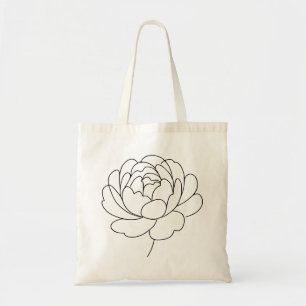 Bolsa Tote Arte de Linha Flor de Peônia Minimalista