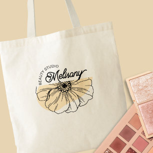 Bolsa Tote Arte de Linha Floral Dourada Elegante Moderna e Mi