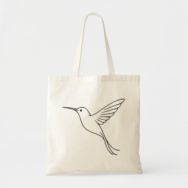 Bolsa Tote Arte de Linha Minimalista de Beija-flor em Voo (Frente)