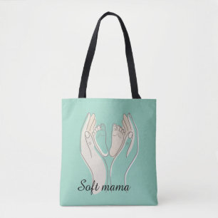 Bolsa Tote Arte de Linha Minimalista Mãe Mãos e Pés de Bebê C
